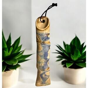 Vintage Pottery Raku Fired Glaze 10”‎ WallVase Tan Blue HandPainted